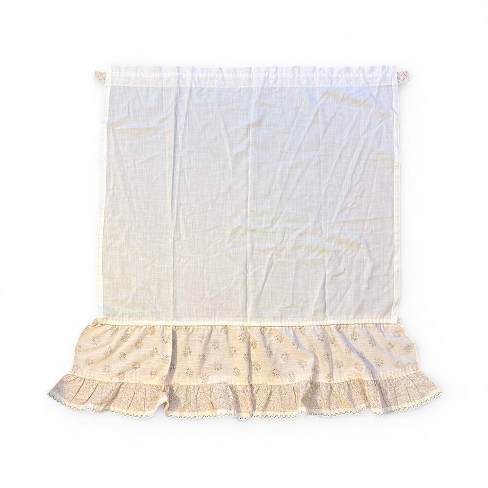 VTG 2 Panels 34.5" x 29.25" Cream Colored Orange Floral Ruffled & Lace Curtains - Picture 7 of 8